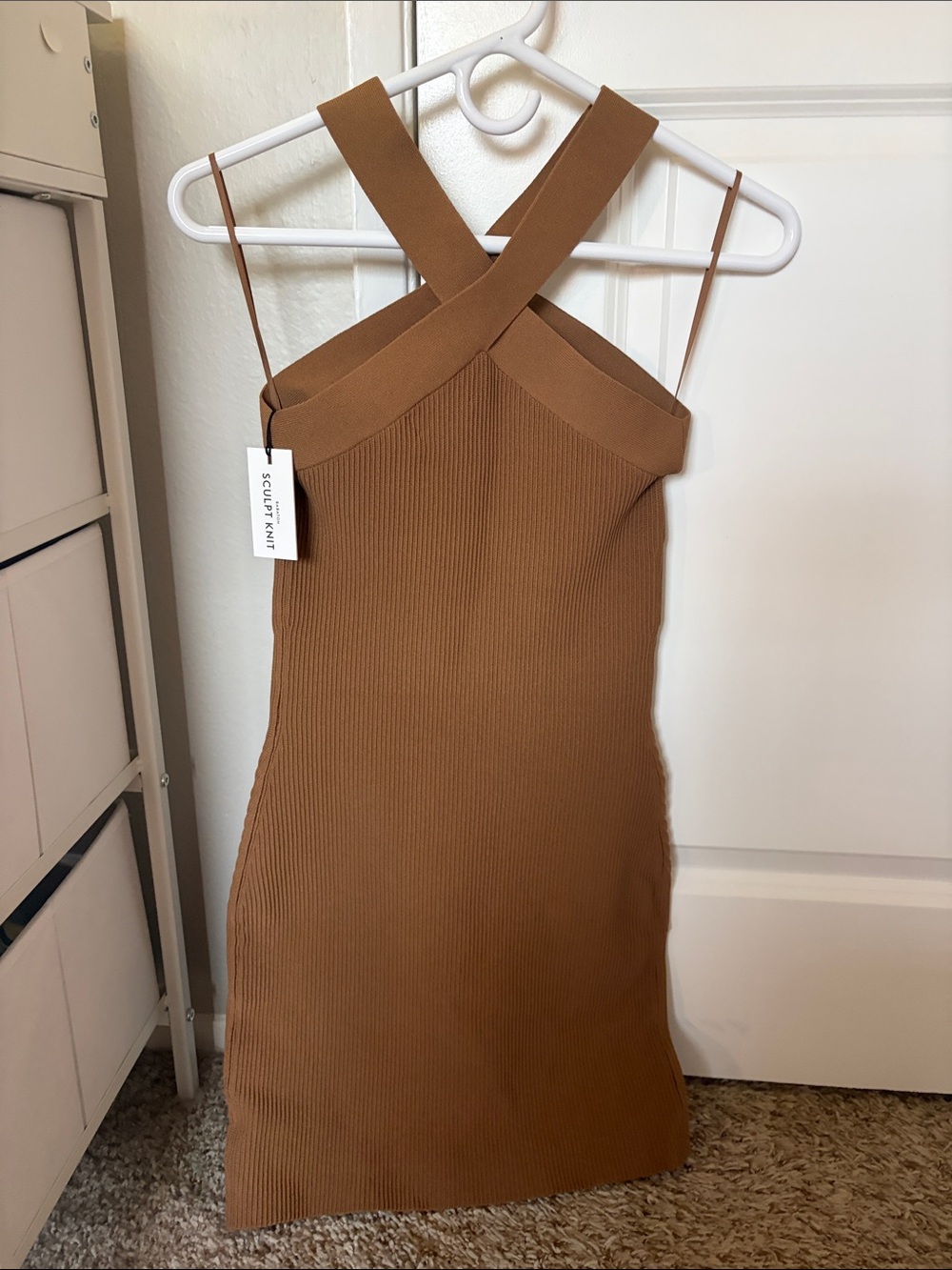 Cross-Strap Bodycon Dress in Camel